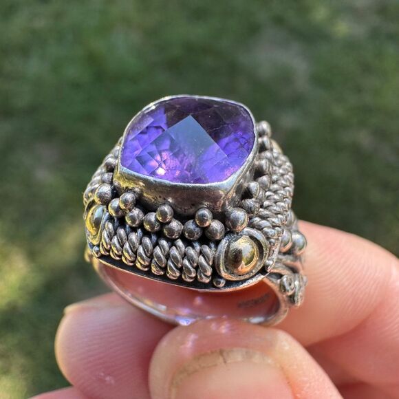 Amethyst Ring 925 Silver & 18k Gold BA Suarti Size 7.5 - Picture 4 of 17